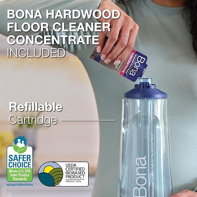 Bona Hardwood Floor Premium Spray Mop - Includes Wood Floor Cleaning Concentrate and Machine Washable Microfiber Cleaning Pad - Dual Zone Cleaning Design for Faster Cleanup