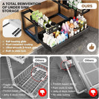 1 Pack-15.7"-25.7"W Expandable Under Sink Organizer With Upgrade Ball-Bearing Slide,2-Tier Pull Out Under Cabinet Organizer Height Adjustable,Not Suitable For Cabinets With Partitions In The Middle