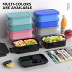 Jelife Adult Bento Box Lunch Box - Large Style Stackable Bento Lunch Box for Adults, 72oz All-in-One 3 Layers Bento Boxes Leak-Proof Lunchbox with Utensil Sauce Containers for Dining Out,Work, Black