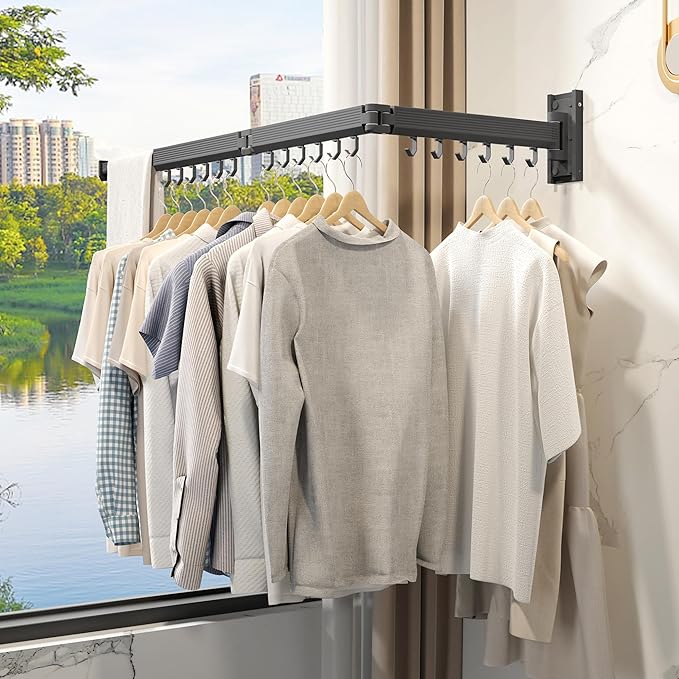 Laundry Drying Rack,Drying & Clothes Rack,Wall Mounted,Retractable & Collapsible, Grey