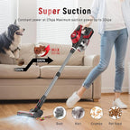 Cordless Vacuum Cleaner, 30Kpa Home Stick Vacuum, Smart Display & 1.5L Dust Cup, 55mins Max Runtime, Rechargeable Lightweight Handheld Vavuum for Pet Hair/Carpet/Hardwood Floor/Car (Red)