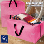 Cosy Family 8 Pack Heavy Duty Extra Large Moving Bags with Backpack Straps - Strong Handles & Zippers, Storage Totes For Space Saving, Fold Flat, Alternative to Moving Box (40 gal, Pink)