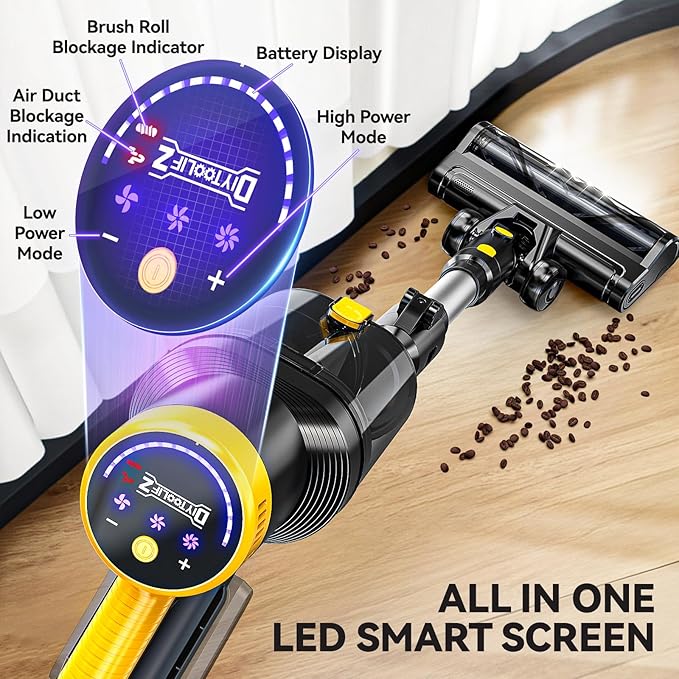 350W 40KPa Cordless Vacuum Cleaner Compatible with DeWalt 20V Battery (No Battery), 6-in-1 Self-Standing Stick Vacuum, 3 Models, Dual Dust Cup, LED Display & 180° Bendable Wand
