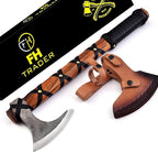 Viking Axe of Ragnar Lothbrok Hunting Axe with Rosewood Handle - Hand-Forged High Carbon Steel Sharp Blade, Handmade Camping Axes, Hatchet-Norse Ax, Tomahawk Vikings Bearded Axes, with Leather Sheath