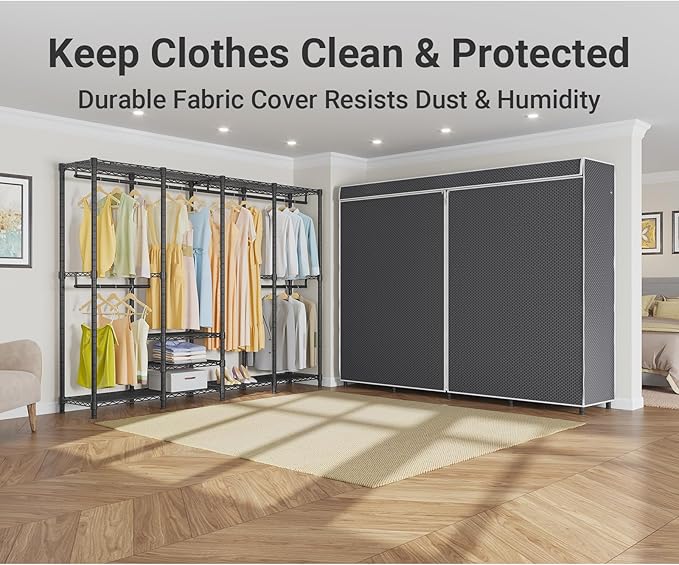 VIPEK V40C Covered Clothes Rack Heavy Duty Clothing Rack with Cover, Custom Freestanding Closet Portable Wardrobe Closet for Bedroom, Large Black Coset Rack with Black Upgarded Polyester Cover