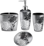 Zahari Home 4pc Erica Bathroom Accessories Sets Modern Classic Soap Dispenser, Tumbler, Tooth Brush Holder and Soap Dish Holder Unique Design Grey Bathroom Set