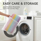 JMvicyroam 115L Extra Large Blanket Basket for Living Room - Woven Cotton Rope Laundry Hamper with Reinforced Handles - Storage Bin for Pillows, Comforters & Toys - Machine Washable,Rainbow