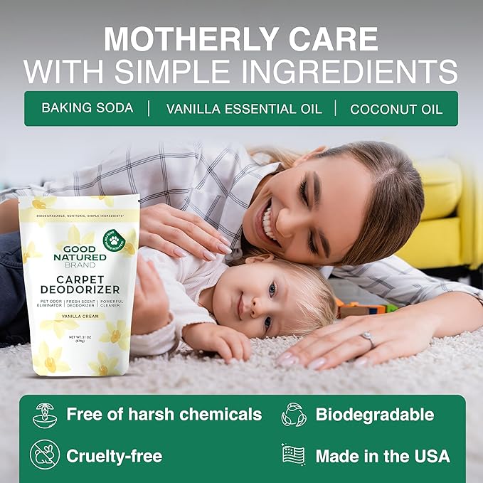 Good Natured Brand | Carpet Deodorizer & Freshener Powder | 31 oz Pet Odor Eliminator for Strong Odor & Pet Urine | Fresh Natural Vanilla Cream Scent | Safe for Homes with Pets