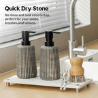 Instant Dry Sink Caddy Kitchen Sink Organizer, Quick Drying Stone Tray Diatomite Sponge Holder Soap Dish, Bathroom Countertop Fast Dry Water Absorbing Vanity Rack, Beige,12" x 5"