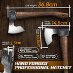 Dream Reach 14.5"" Camping Hatchet with Sheath, Bushcraft Axe with Carbonized Handle, Hand Forged Carving Axe, Splitting Hatchet for Chopping Wood, Gardening, Black
