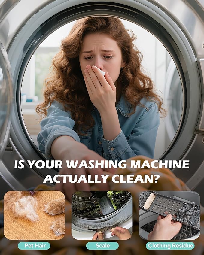 Washing Machine Cleaner Tablets: 24 Pack Deep Cleaning For HE, Front Loader & Top Load Washer, Removes Pet Hair, Odors, Formulated for Pet Owners, Septic Safe, 12 Month Supply, 13G