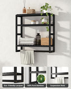Galood Over The Toilet Storage Bathroom Shelves Wall Mounted 3 Tier Space Saver Corner Shelf Organizer Bamboo Towel Rack Toilet Paper Cabinet with Hanging Rod Black