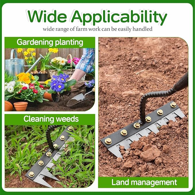 2025 Iron Weeding Rake 2.0, Iron Rake for Gardening and Weedings, Heavy Duty Gardening Hand Weed Puller Tools, 8 Teeth Carbon Steel Garden Weedings Rakes for Lawn Care – Bonus Gloves Included