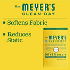MRS. MEYER'S CLEAN DAY Dryer Sheets, Fabric Softener, Reduces Static, Infused with Essential Oils, Honeysuckle, 80 Count (Pack of 12)