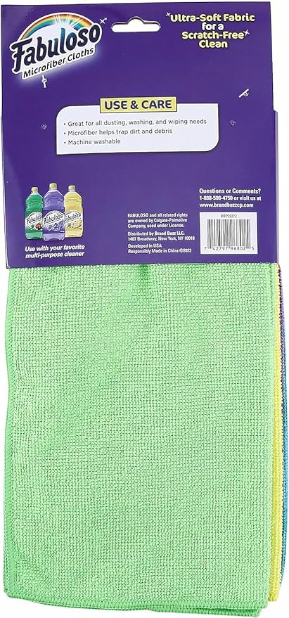Fabuloso Microfiber Cleaning Cloths, Rainbow - Lint-Free, Scratch-Free Cleaning Cloths for Surfaces and Wood Furniture - Dustless Cloth for Bold and Bright Cleaning Experience, 8 Count - 2 Pack