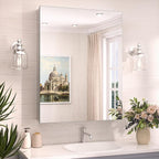 TokeShimi 24x32 Mirrored Medicine Cabinet Recessed or Wall Mount, Aluminum Tempered Silver Bathroom Medicine Cabinet with Mirror with Stepless Adjustable Storage Metal for Modern Farmhouse