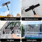 Professional 72'' Window Squeegee Cleaning Washing Tool/Kit with Extension Pole, 3 in 1 Squeegee for Window Cleaning Kit for High Window with 1 Rotatable Head 4 Interchangeable Scrubber