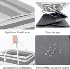 HomeHacks 2 Pack Large Laundry Baskets, Waterproof, Freestanding Laundry Hampers, Collapsible Clothes Hamper with Reinforced Handles in Laundry, College Dorm, Bathroom, Bedroom (Grey+Blue, 88Lx2)