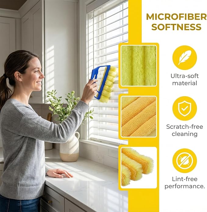 Window Blinds Cleaner, Blinds Cleaner Tool Blind Cleaner Duster Tool Set with Microfiber Rollers and Groove Brushes, Compact Cleaning Tools for Vents, Shutters and Household Dusting (4-Pack)