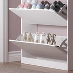 BORNOON Shoe Cabinet with 3 Flip Drawers & Coat Rack, Narrow Hidden Shoe Storage Cabinet, 2-in-1 Hall Tree Slim Freestanding Shoe Rack Organizer for Entryway, Hallway, and Living Room