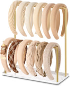 pickpiff Headband Holder Organizer Metal 2-Tier with Tray: Hair Accessories Display Stand Storage, Purse Charms Key Rings Rack Necklace Stand Home Bedroom for Girls Women, Gold