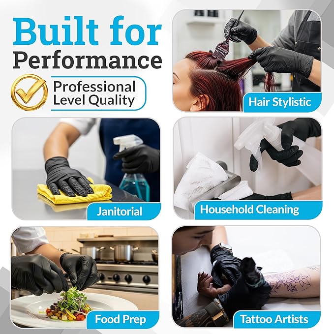 Hand-E Touch Black Nitrile Disposable Latex Free & Powder Free Gloves - 200 Count, Medium - BBQ, Tattoo, Hair Dye, Cooking & Mechanic Gloves