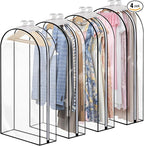 Dntorx 4 Pack Clear Garment Bags with Side Zipper, 60" Clothes Covers with 10" Gusset, Transparent Hanging Suit & Coat Covers for Closet Storage, Jackets, Dresses, Windbreakers