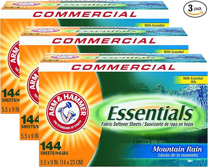 Arm & Hammer - CDC 14995 3320000102 Essentials Dryer Sheets, Mountain Rain, Box of 144 Sheets (Case of 6 Boxes) (Pack of 3)