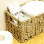 HOONEX Wicker Baskets for Storage, Seagrass Baskets with Dual Handles, Woven Baskets for Shelves, Set of 2, Natural