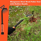 Portable Weed Removal Tool - 8-Prong Manganese Steel with Black Baked Rust-Proof Coating for Garden Lawn Farm, Non-Slip Rubber Handle