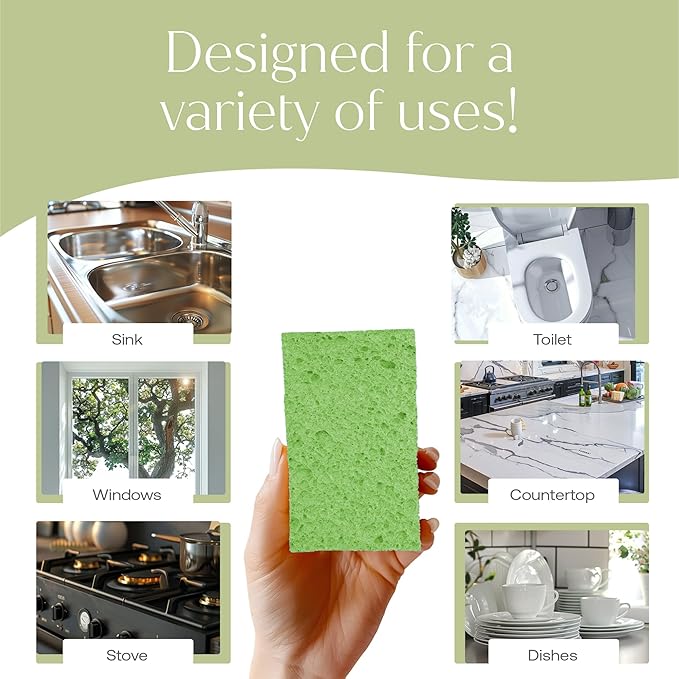 Fab Tab Pop-Up Sponges - 12 Count Cellulose Sponges - Self-Expanding, Highly Absorbent, Non-Scratch, Assorted Colors - for Kitchen, Bathroom & Countertop Cleaning