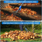BsBsBest 75" Rake for Leaves with 18 Metal Tines 10-18" Expandable Head Rakes Adjustable Handle for Lawn Leaf Rake Yard Tools for Collecting Leaves, Grass Clippings, Garbage Blue