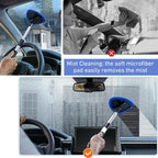 desin Windshield Cleaning Tool, Car Window Cleaner Windshield Cleaner with 4 Reusable and Washable Microfiber Pads and Extendable Handle Auto Inside Glass Wiper Kit (Dark Blue)
