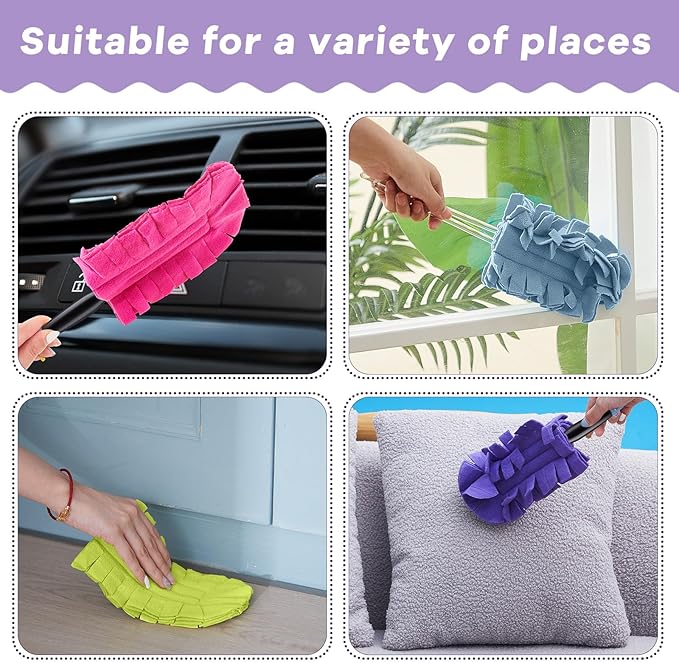 Zubebe 20 Pcs Duster Refill Reusable Fleece Duster Refills Feather Flat Dusters Multi Surface Washable Cleaning Pads Tools for Home, Blinds, Car, Pet, Furniture, Fans (Vivid Color)