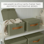 Decorative Linen Storage Boxes with Lids - Spacious Set of 2 Organizer Bins for Your Home Decor - The Perfect Small Container to Safely Store Photos, Documents and Memory Box Keepsakes in Style