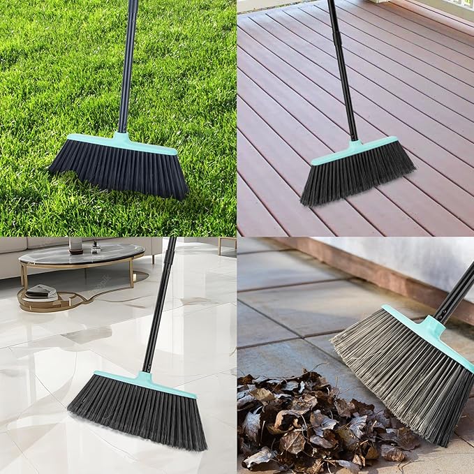KeFanta Outdoor/Indoor Broom for Floors, 53" Long Handle Angle Broom for Sweeping Indoor Concrete Courtyard Garage Patio Home Kitchen Office Lobby