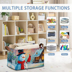 Snowman Christmas Storage Basket with Handles,Red Cardinal Collapsible Rectangle Organizer Bin for Room Decoration Books Box Baskets 17x11.5x10Inch
