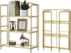 Crofy No Assembly Folding Bookshelf for Living Room, 3 Tier Gold Collapsible Book Shelf for Home Office, Portable Bookcase Storage Organizer