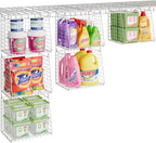 3-Pack Extra-Tall 13.6'' Hanging Laundry Basket Organizer, Foldable Wire Shelf with 360° Rotating Hooks & Reinforced Height - Durable Space-Saving Laundry Room & Closet Organizer, White Patent