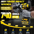 1000N.m(740Ft-lbs) Cordless Impact Wrench, 1/2 Inch High Torque Brushless 21V Impact Gun w/ 2 x 4.0Ah Battery & Fast Charger & 6 Sockets, Pistola De Impacto for Home Car Tires Truck Mower