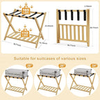 Fully Assembled 26.77" Luggage Stand, Bedroom, Hotel - Natural Bamboo Suitcase Stand, Foldable with 2 Layers - Luggage Racks for Suitcases, up to 165 lbs