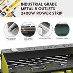 Power Tool Organizer with Charging Station, 4 Layers Drill Holder Wall Mount,Metal Garage Rack with 10A Power Strip,Tool Shelves with Hooks,Drill Bit Storage, for Men Dad (Green&Black)