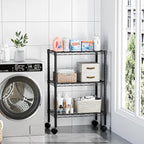 DUMOS 3 Tier Metal Shelving, Heavy Duty Shelves Wire Shelving Unit with Removable Wheel Casters, Shelves Organizer for Bathroom Garage Living Room Kitchen Pantry Laundry Black