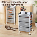 DIMJ Clothes Drawer 4 Tier - Fabric Closet Drawer System Rolling, Portable Closet Drawers for Clothes with Wheels, Small Closet Organizer & Replacement Drawers for Bedrooms, Office, Nursery, Grey