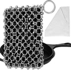 Herda 316L Cast Iron Scrubber Cleaner, Large Chainmail Scrubber for Cast Iron Pan - Chain Mail Scrubber Cast Iron Sponge - Metal Cast Iron Skillet Scrubber, Wok, Dutch Oven Cast Iron Cleaning Kit