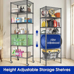 Adjustable 6-Tier Heavy Duty Wire Shelving Rack, 14" D x 24" W x 71" H Storage Shelves with Wheels, 750 lbs Capacity Rolling Metal Shelving for Garage, Pantry, Kitchen, Closet