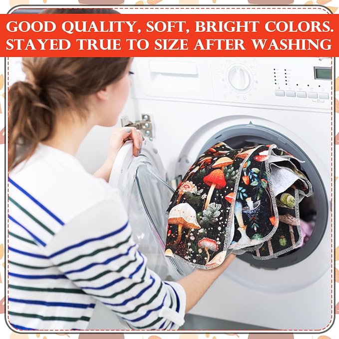 36 Count Reusable Cleaning Cloths Washable Cotton Kitchen Towels for Home(Mushroom Style,Stylish Color)