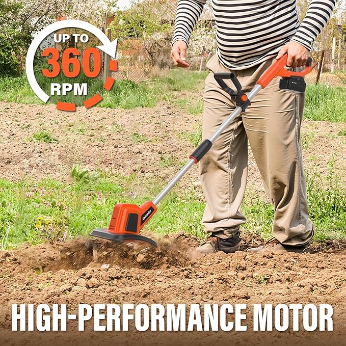 MAXLANDER 20V Cordless Tiller Cultivator, 9-Inch Electric Garden Tiller with 48 Steel Tines, 360RPM Battery Powered Rototiller for Gardening, 4.0Ah Battery and Charger Included