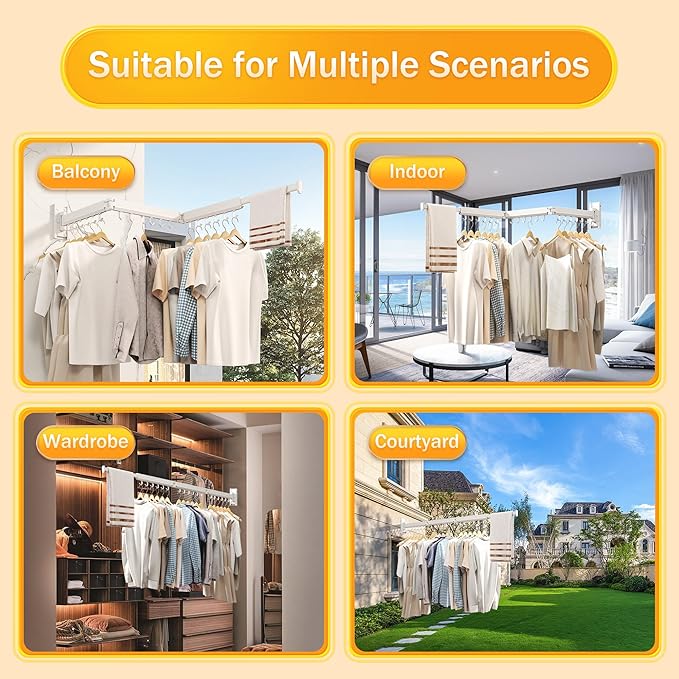 Laundry Rack Wall Mounted,Clothes Drying Rack,Drying Rack Clothing,Clothes Rack,Laundry Hanger Rack,Laundry Drying Rack,Drying Rack Wall Mounted,Retractable ,Collapsible,White Color（J-type Hooks）