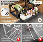 1 Pack Expandable Under Sink Organizers And Storage With Upgrade Ball-Bearing Slide Tracks,2-Tier Pull Out Under Cabinet Organizer Height Adjustable,Slide Out Under Sink Drawers-Black(Patent Pending)